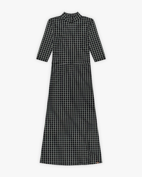 Vestido Midi Estampado em Malha Felpada - Cereja Rosa - Preto