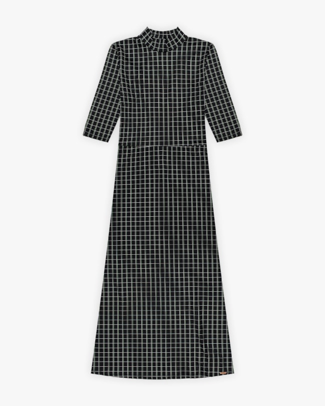 Vestido Midi Estampado em Malha Felpada - Cereja Rosa - Preto-b5945bc1-e083-43c4-819f-abc50e2342aa