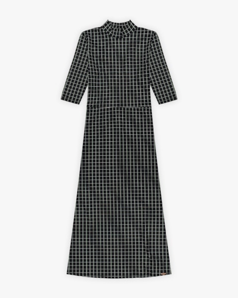 Vestido Midi Estampado em Malha Felpada - Cereja Rosa - Preto