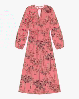 Vestido Midi Estampado em Meia Malha Cereja Rosa Blush