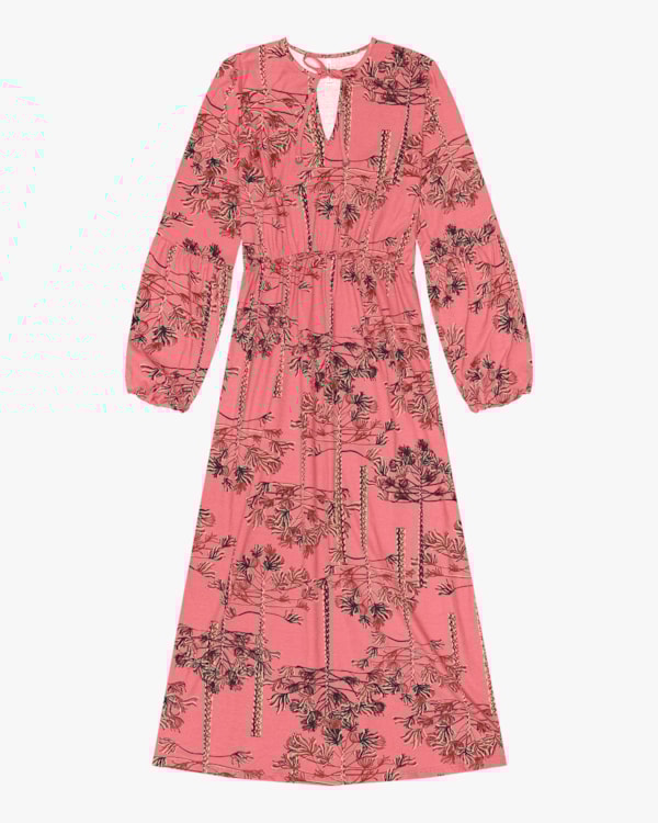 Vestido Midi Estampado em Meia Malha Cereja Rosa Blush