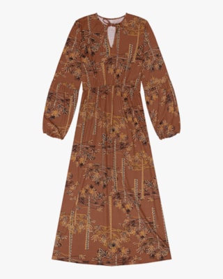 Vestido Midi Estampado em Meia Malha Cereja Rosa Cerâmica