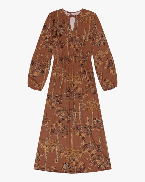 Vestido Midi Estampado em Meia Malha Cereja Rosa Cerâmica