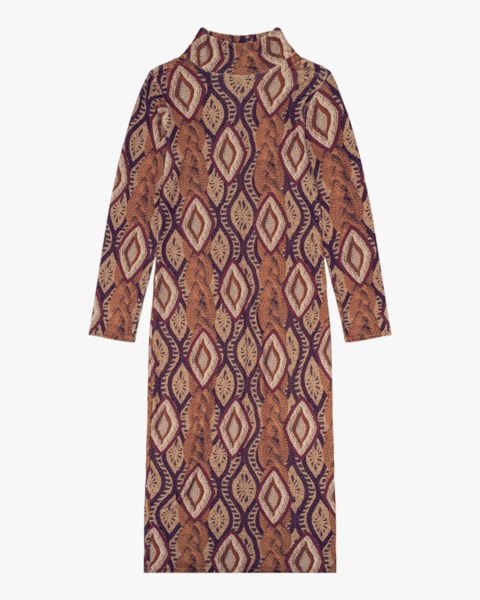 Vestido Midi Estampado em Pelo Aveludado Cereja Rosa Mostarda