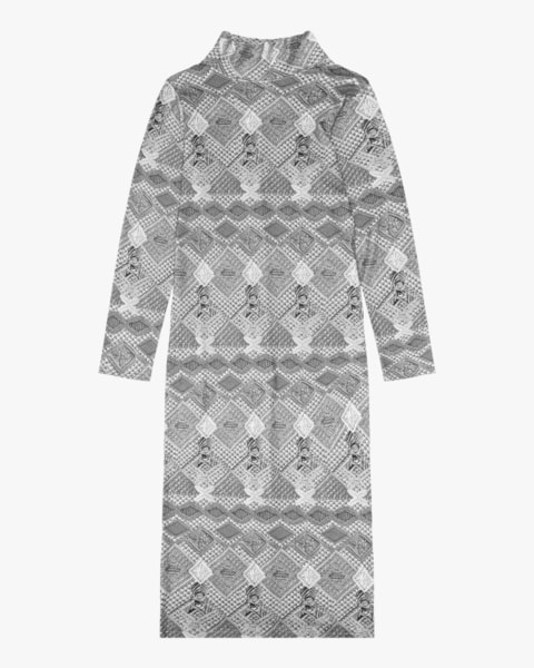 Vestido Midi Estampado em Pelo Aveludado Cereja Rosa Silver