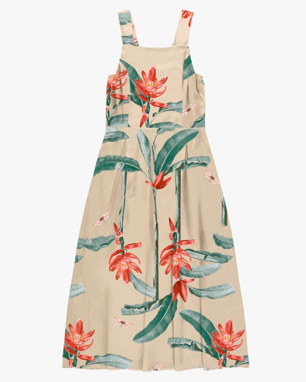 Vestido Midi Estampado em Viscose com Pregas - Cereja Rosa - Deserto