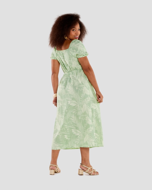 Vestido Midi Estampado em Viscose Linho - Cereja Rosa - Mint-cfc42c1e-3efe-457b-ae0b-dccf91472427