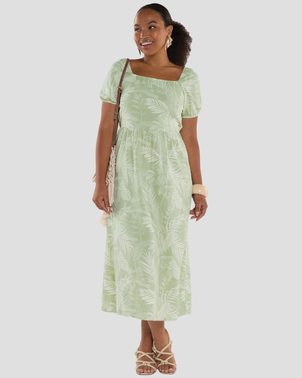 Vestido Midi Estampado em Viscose Linho - Cereja Rosa - Mint