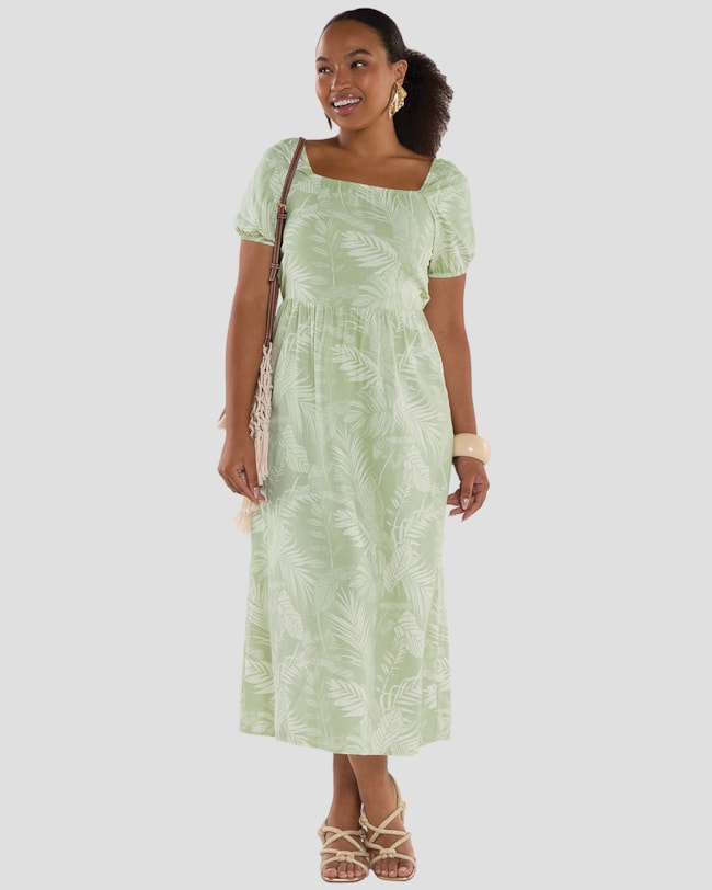 Vestido Midi Estampado em Viscose Linho - Cereja Rosa - Mint-61853aee-6baa-4c0a-b79b-1815a67b4331