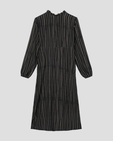 Vestido Midi Estampado Manga Longa em Viscose - Cereja Rosa - Preto