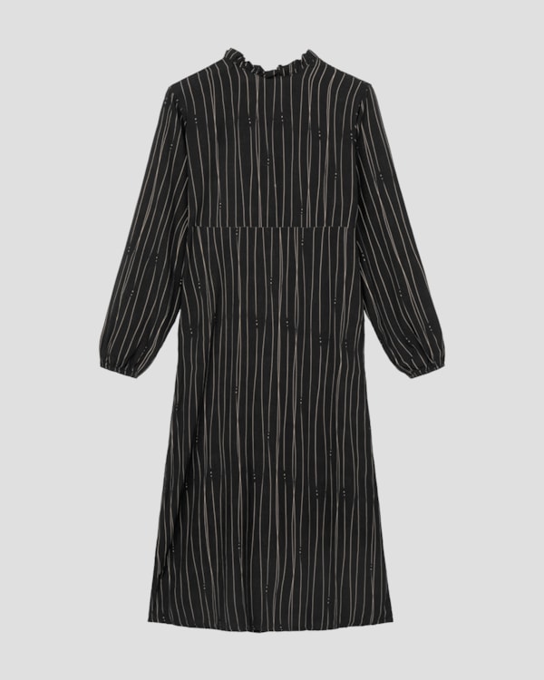 Vestido Midi Estampado Manga Longa em Viscose - Cereja Rosa - Preto