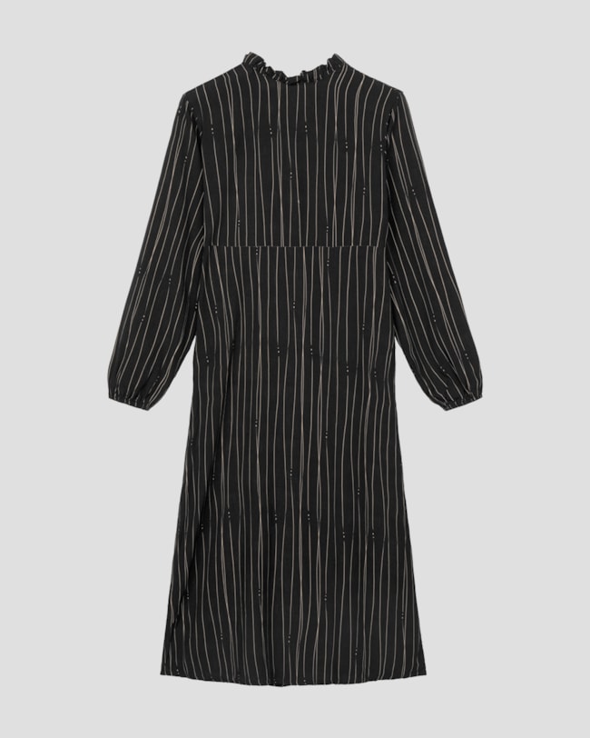 Vestido Midi Estampado Manga Longa em Viscose - Cereja Rosa - Preto-767f7d9b-9abc-4810-9e27-937e38a7a2cf