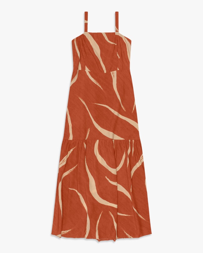 Vestido Midi Evasê em Viscose Estampada - Cereja Rosa - Inca-862feba4-3a3c-4e58-839e-77ac3f7c3749