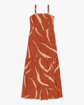 Vestido Midi Evasê em Viscose Estampada - Cereja Rosa - Inca-PP