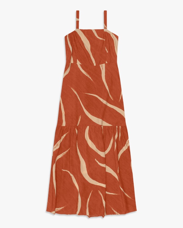 Vestido Midi Evasê em Viscose Estampada - Cereja Rosa - Inca-PP