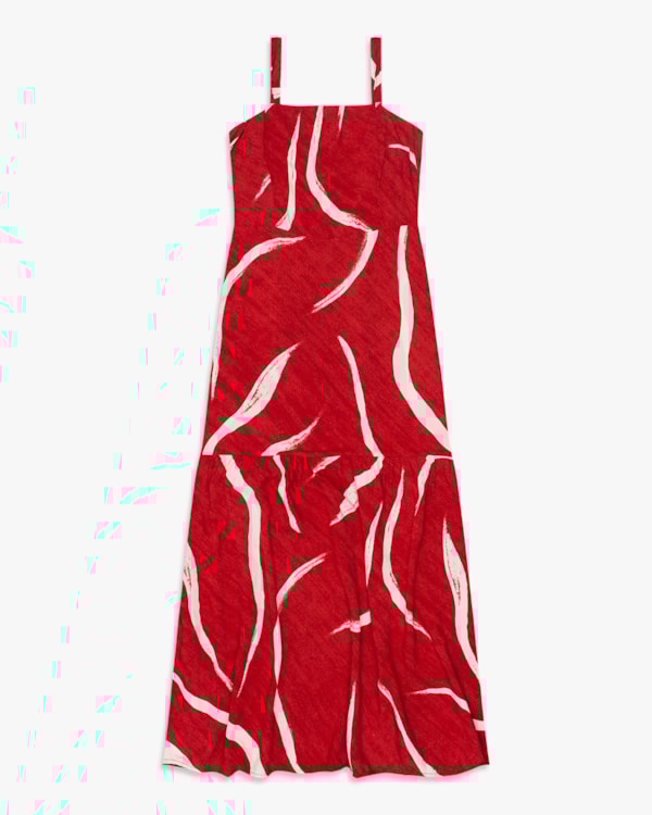 Vestido Midi Evasê em Viscose Estampada - Cereja Rosa - Passione-PP