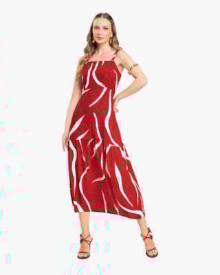 Vestido Midi Evasê em Viscose Estampada - Cereja Rosa - Passione-PP