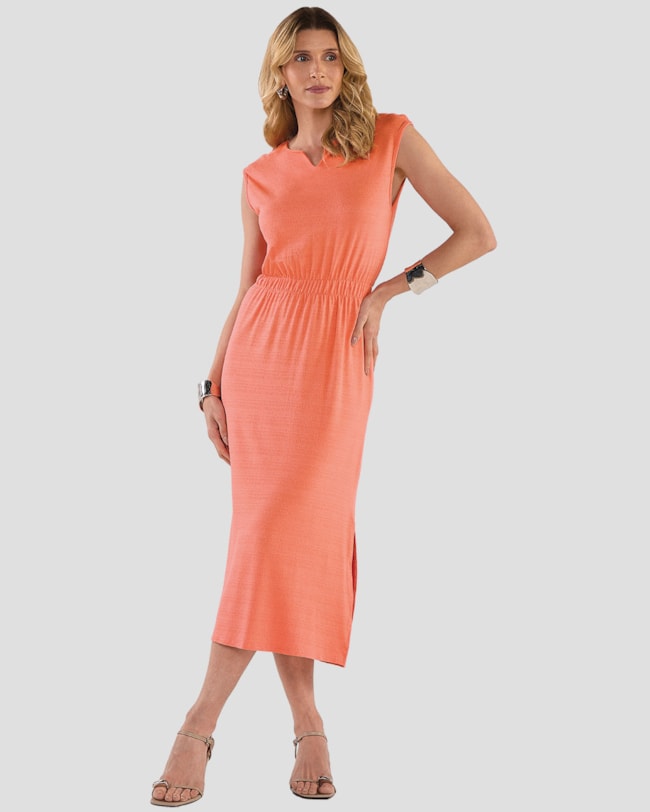 Vestido Midi Feminino com Cintura Marcada - Cereja Rosa - Mango-0246be96-927d-4dee-9027-d284f3c0a2ab