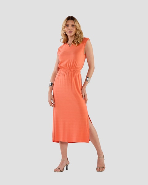 Vestido Midi Feminino com Cintura Marcada - Cereja Rosa - Mango