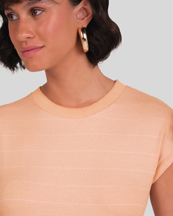 Vestido Midi Feminino em Viscose Listrada Cereja Rosa Nude