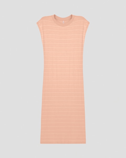 Vestido Midi Feminino em Viscose Listrada Cereja Rosa Nude