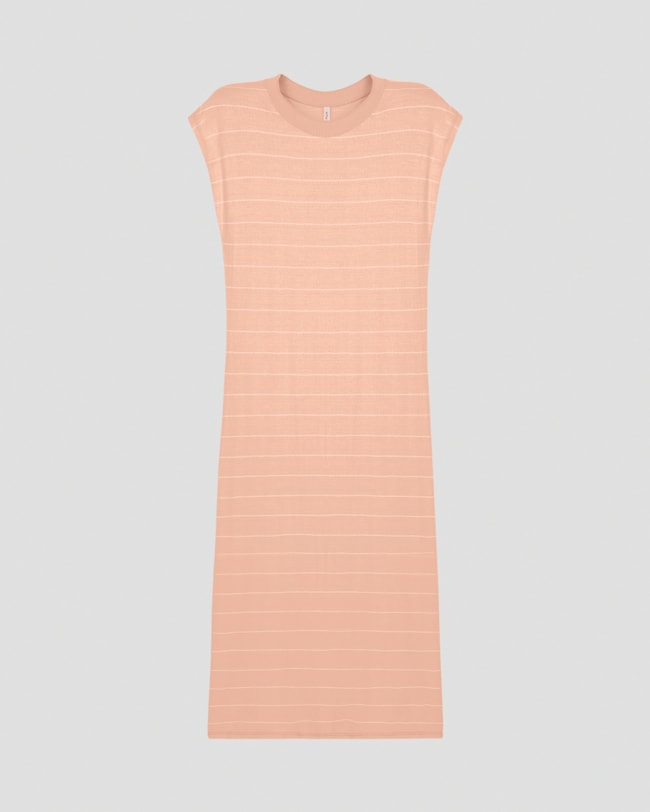 Vestido Midi Feminino em Viscose Listrada Cereja Rosa Nude-ef73fc8d-921c-4dff-95ff-8017d5221666