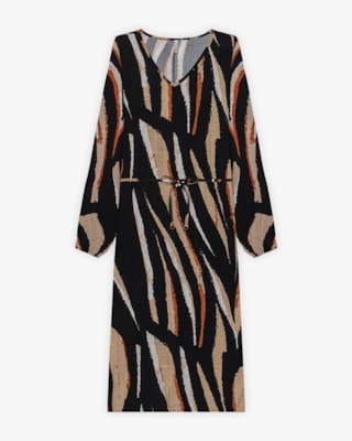 Vestido Midi Feminino Estampado com Manga Longa - Cereja Rosa - Preto