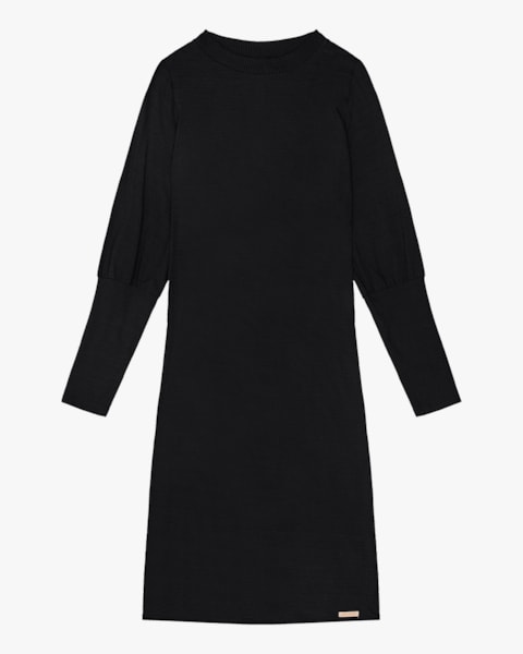 Vestido Midi Manga Longa em Viscose Preto Cereja Rosa