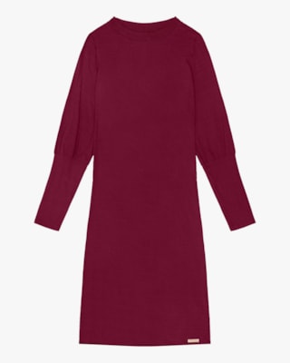 Vestido Midi Manga Longa em Viscose Vinho Cereja Rosa