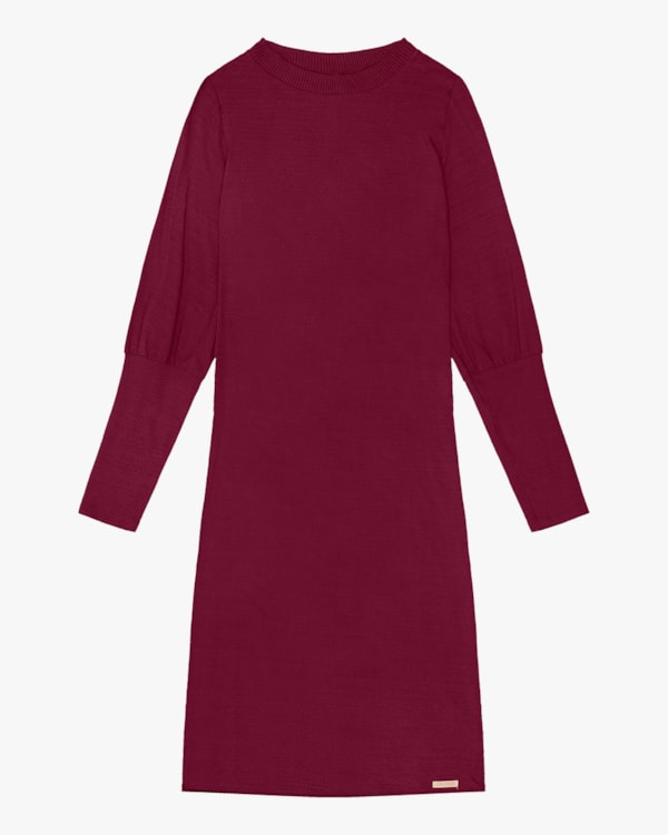 Vestido Midi Manga Longa em Viscose Vinho Cereja Rosa
