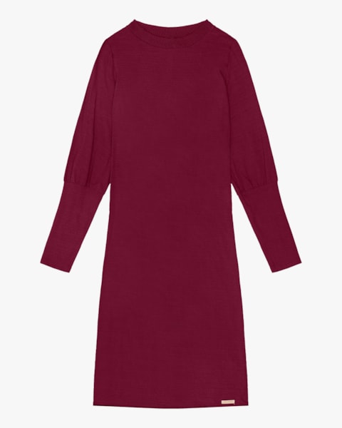 Vestido Midi Manga Longa em Viscose Vinho Cereja Rosa