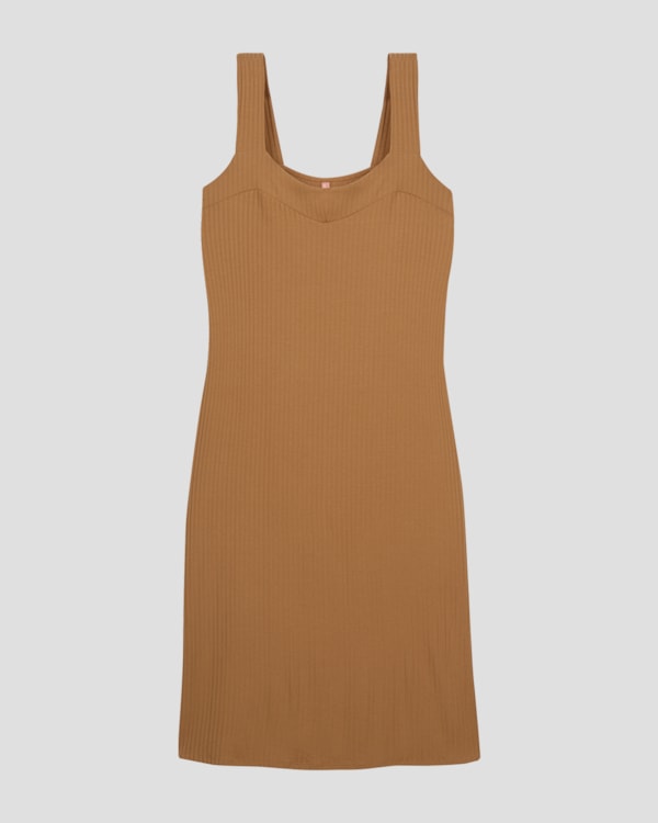 Vestido Midi Plus Size Canelado Alça Larga Cereja Rosa Marrom