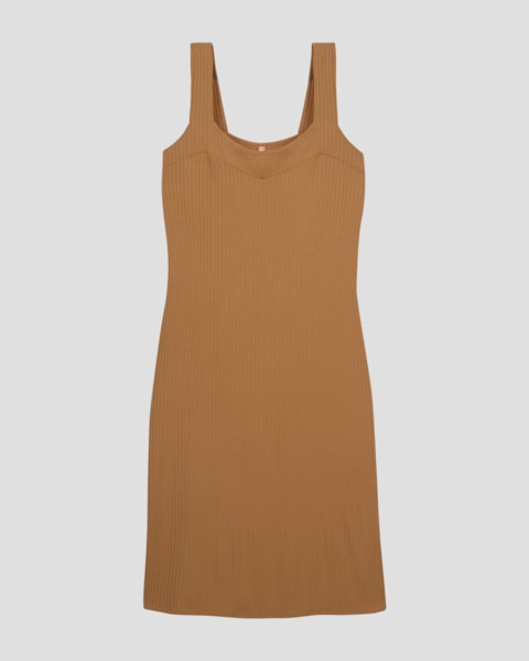 Vestido Midi Plus Size Canelado Alça Larga Cereja Rosa Marrom