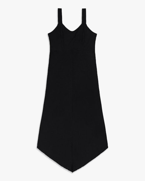 Vestido Midi Plus Size Canelado com Barra Assimétrica - Cereja Rosa reto