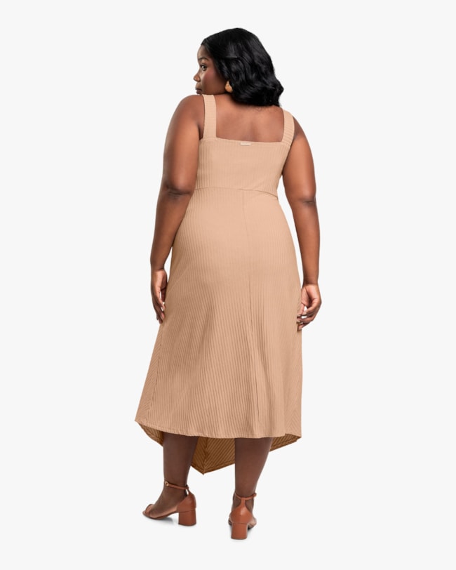 Vestido Midi Plus Size Canelado com Barra Assimétrica - Cereja Rosa -Toffee-c9f15a4a-78c0-4856-a8d1-7fd32962065f