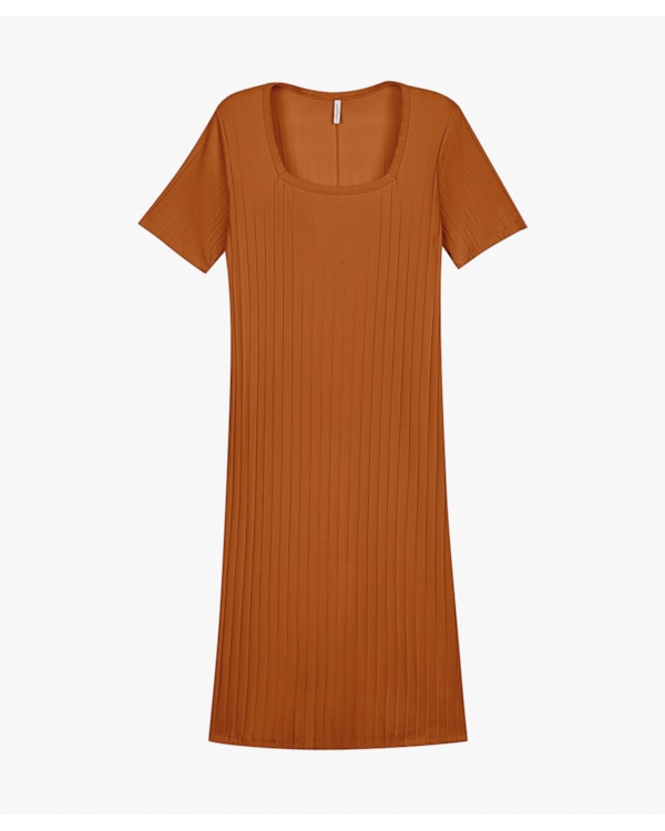 Vestido Midi Plus Size Canelado com Decote Quadrado - Cereja Rosa - Inca