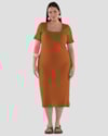 Vestido Midi Plus Size Canelado com Decote Quadrado - Cereja Rosa - Inca-ae73da98-aecf-4bde-aebe-ada88ee651cd