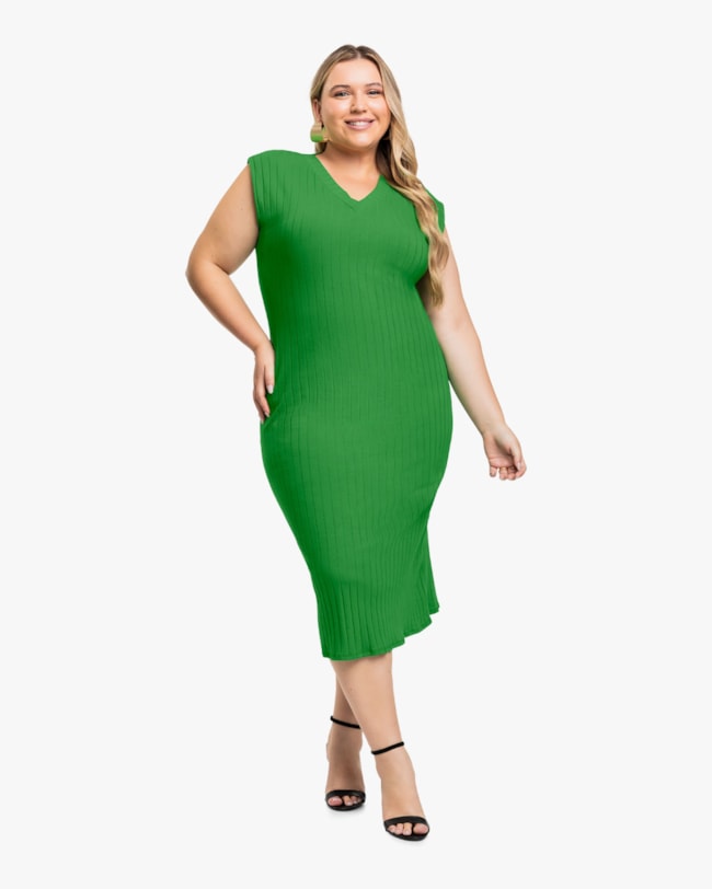 Vestido Midi Plus Size Canelado com Decote V - Cereja Rosa - Online-65b2dfc9-6c45-432b-8f7f-c043f401f88f