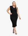 Vestido Midi Plus Size Canelado com Decote V - Cereja Rosa - Preto-08064957-0c5f-43b7-82f4-134194cc6144