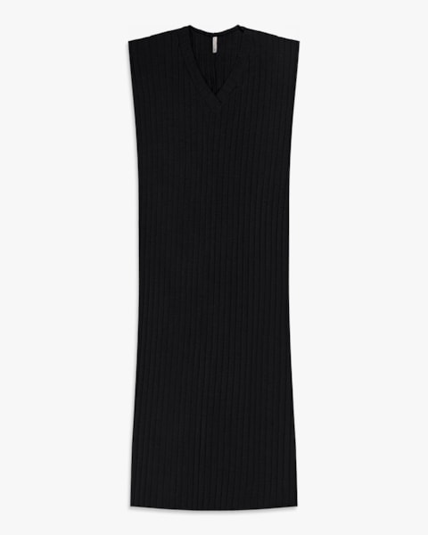 Vestido Midi Plus Size Canelado com Decote V - Cereja Rosa - Preto