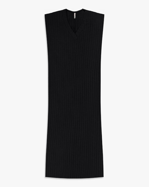 Vestido Midi Plus Size Canelado com Decote V - Cereja Rosa - Preto