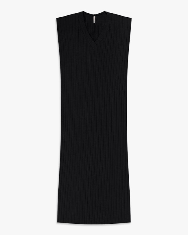 Vestido Midi Plus Size Canelado com Decote V - Cereja Rosa - Preto-e7cc87b8-be3c-4b13-8e26-3d3974f047a9