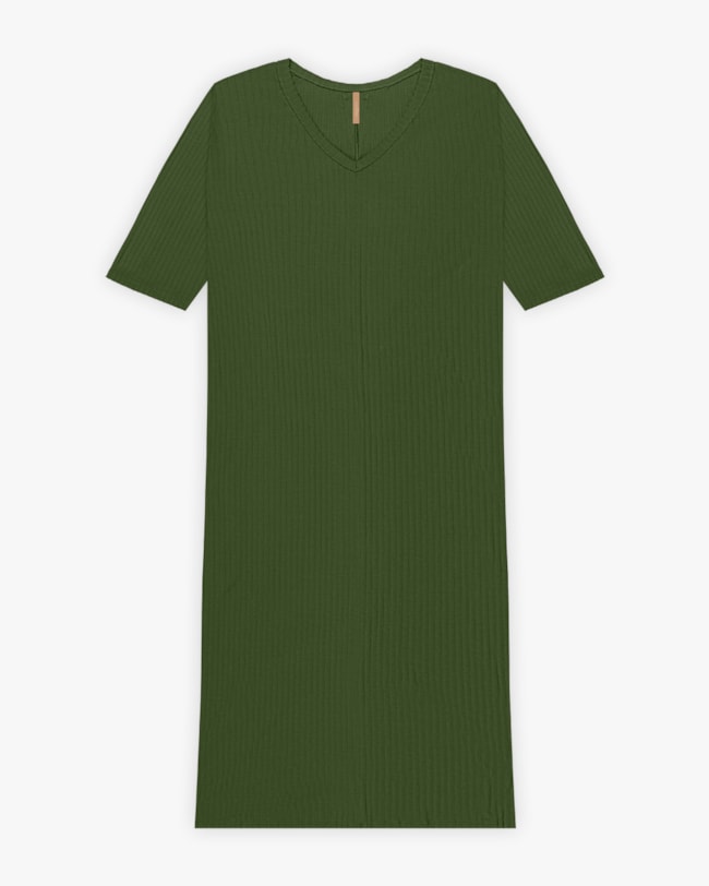 Vestido Midi Plus Size Canelado com Manga 3/4 - Cereja Rosa - Militar-f70c51b1-a705-4be4-a12a-1aad789a63aa