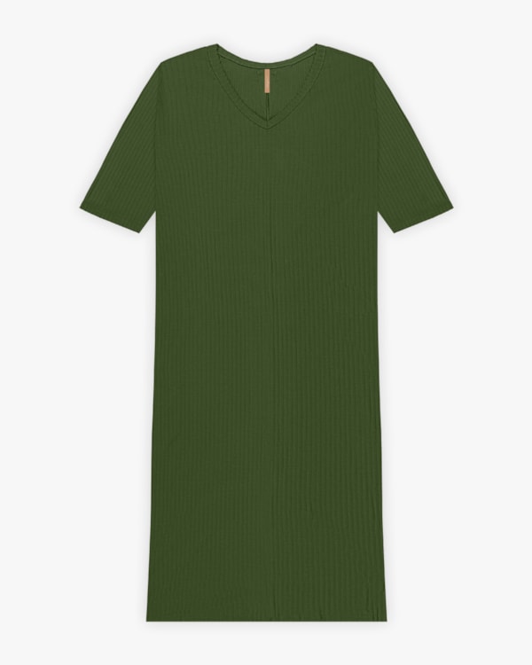 Vestido Midi Plus Size Canelado com Manga 3/4 - Cereja Rosa - Militar