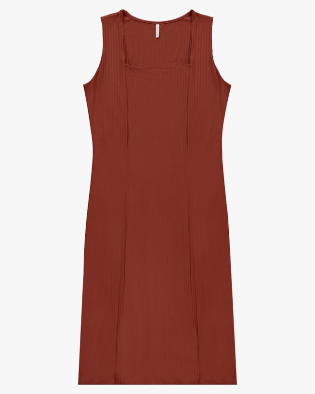 Vestido Midi Plus Size Canelado em Viscose - Cereja Rosa - Ferrugem-20050cf9-89df-4912-b749-45f240891a02