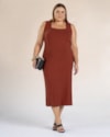 Vestido Midi Plus Size Canelado em Viscose - Cereja Rosa - Ferrugem-efd7eaec-1be7-4e5d-9f45-d1ae940f7a32