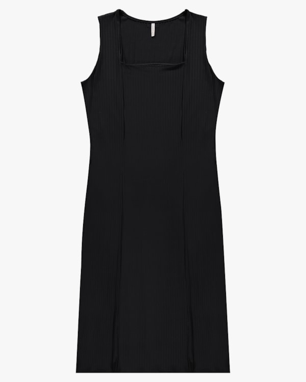 Vestido Midi Plus Size Canelado em Viscose - Cereja Rosa - Preto P