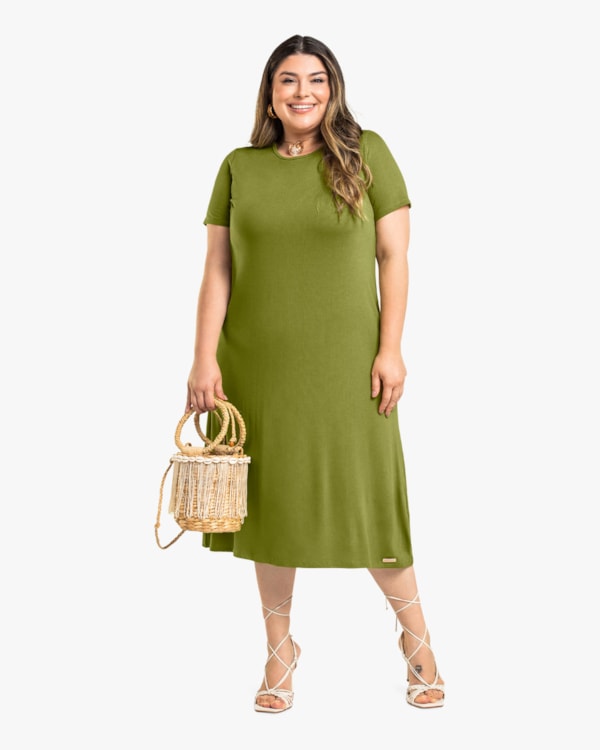 Vestido Midi Plus Size Cereja Rosa Verde Olivia
