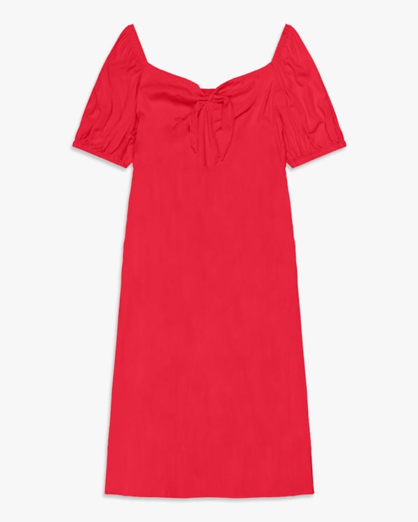 Vestido Midi Plus Size com Amarração Decote - Cereja Rosa - Hibisco