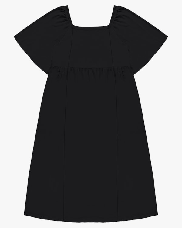 Vestido Midi Plus Size com Decote Quadrado - Cereja Rosa - Preto